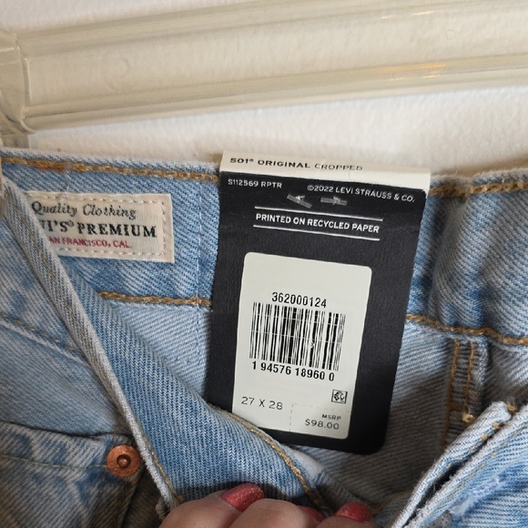 Levi's 501 Original Classic Light Blue Jeans Cropped 27x28 NEW with Tags!! - Picture 5 of 8